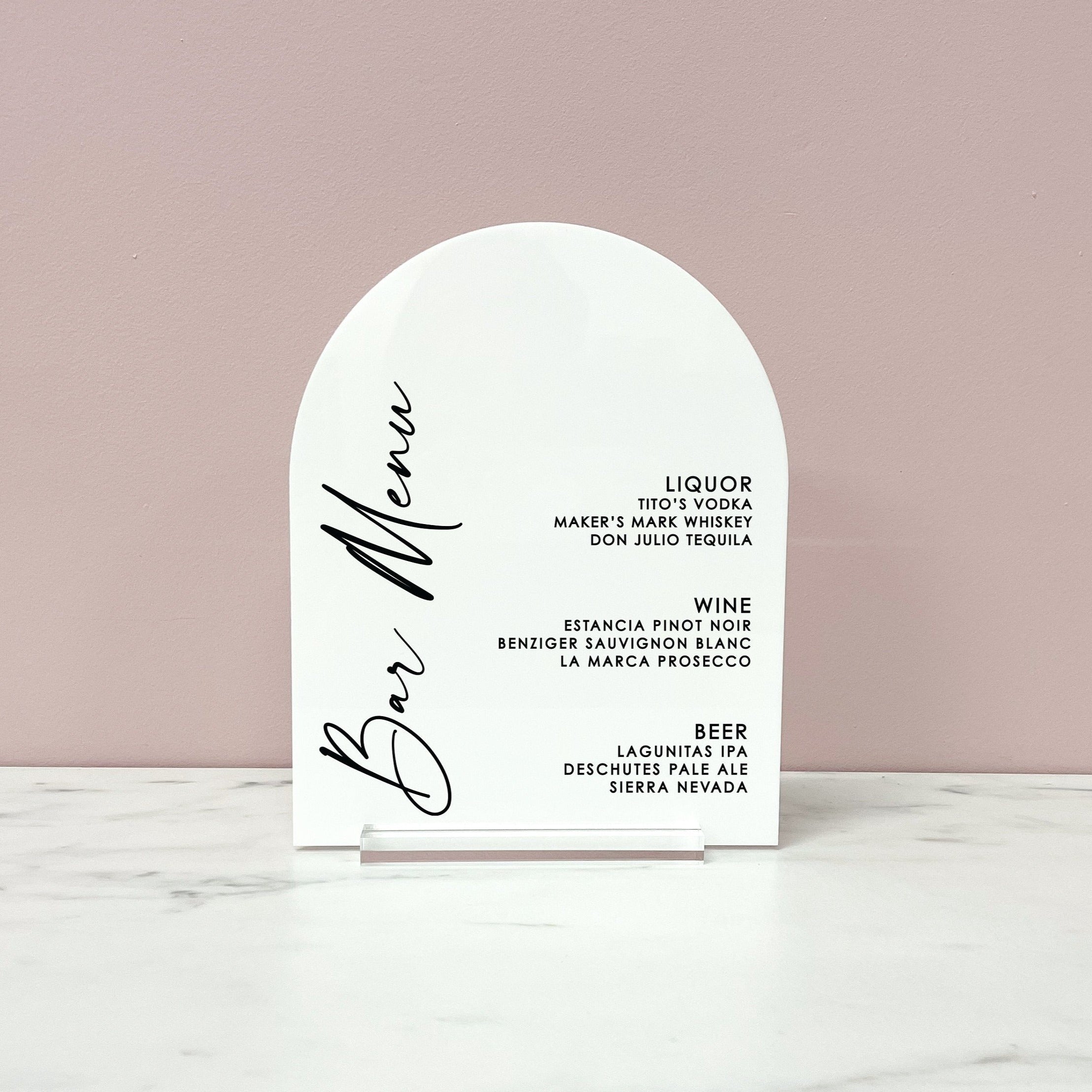 Personalized Arched Bar Menu for your wedding – Paper and Pine Co.